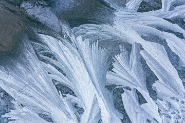 frozen window with ice texture pattern. macro view.
