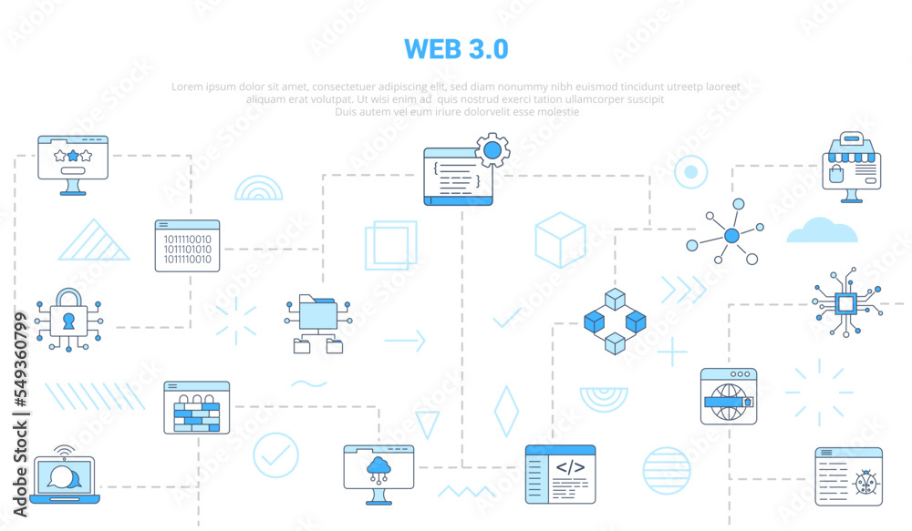 Wall mural web 3.0 concept with icon set template banner with modern blue color style