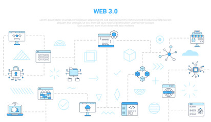 web 3.0 concept with icon set template banner with modern blue color style