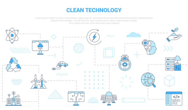 clean technology concept with icon set template banner with modern blue color style