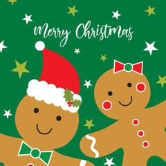 christmas greeting card with cute gingerbread design