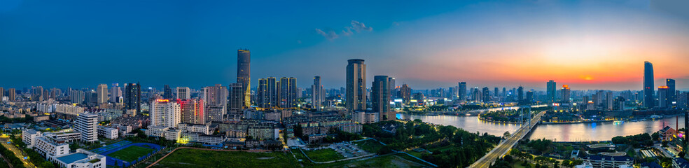 Naklejka premium Night View of Sanjiangkou City, Ningbo, Zhejiang Province, China