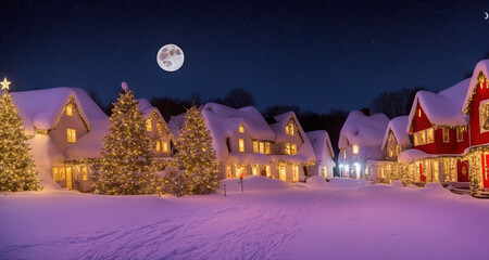 night time in a Christmas village