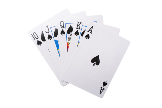 Playing cards isolated on white background. Hand of playing spades cards isolated.