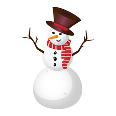cartoon character of snowman wearing red scarf and hat