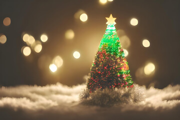 GLOWING CHRISTMAS TREE IN SNOW