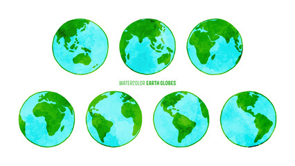 vector watercolor earth globes illustration - obrazy, fototapety, plakaty