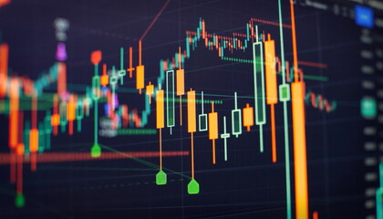 Financial static analysis with growing financial charts. Online trading, Investment, Strategy...