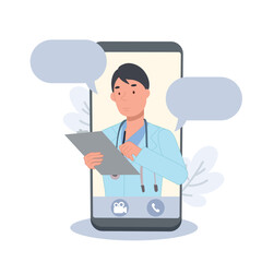 Fototapeta na wymiar Personal doctor giving advice for patient, medical app. Flat Vectorcartoon character illustration