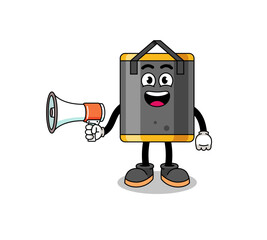 punching bag cartoon illustration holding megaphone