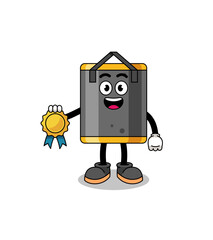 punching bag cartoon illustration with satisfaction guaranteed medal