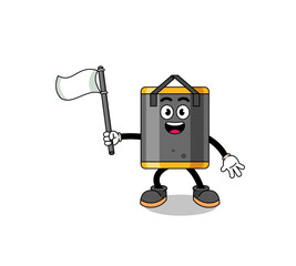 Cartoon Illustration of punching bag holding a white flag