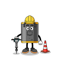 Character cartoon of punching bag working on road construction