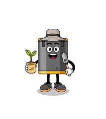 Illustration of punching bag cartoon holding a plant seed