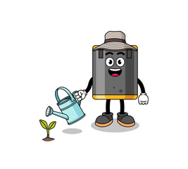 Illustration of punching bag cartoon watering the plant