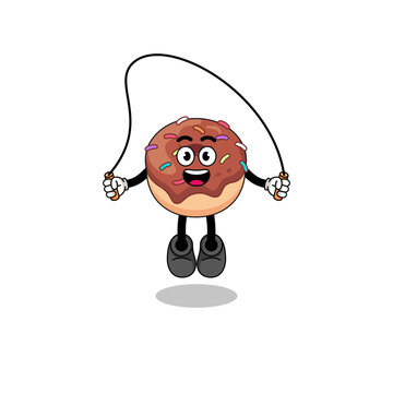 recommend clip art: donuts mascot cartoon is playing skipping rope