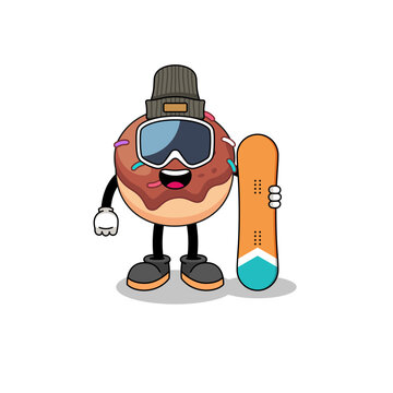 Mascot cartoon of donuts snowboard player