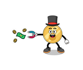 Character Illustration of key catching money with a magnet