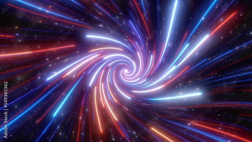 Wall mural this stock motion graphic shows a stream of bright rays in space that swirl towards the center.