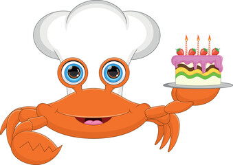 cartoon crab chef with birthday cake