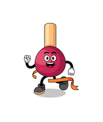 Mascot cartoon of matches running on finish line