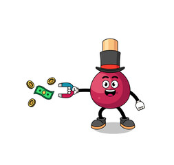 Character Illustration of matches catching money with a magnet