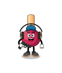 Character mascot of matches doing shooting range