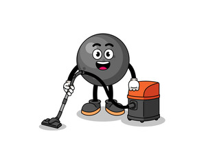 Character mascot of cannon ball holding vacuum cleaner