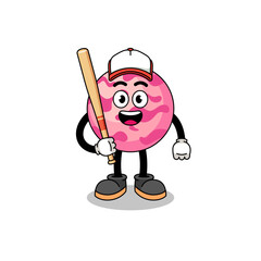 ice cream scoop mascot cartoon as a baseball player
