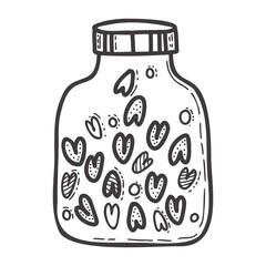 Hand-drawn jars with hearts for lovers. Design elements for Valentines Day.