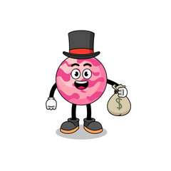 ice cream scoop mascot illustration rich man holding a money sack