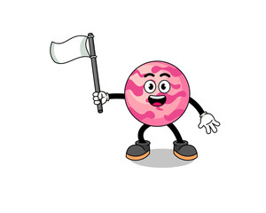 Cartoon Illustration of ice cream scoop holding a white flag
