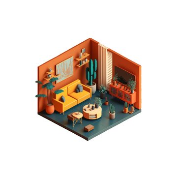 isometric workplace in home office room