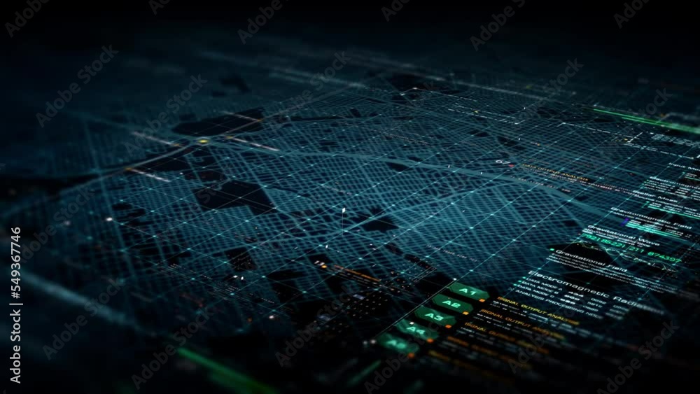 Leinwandbilder Futuristic motion graphic user interface head up display screen with digital data city map telemetry information display for digital background computer desktop display screen