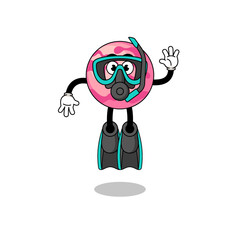 Character cartoon of ice cream scoop as a diver