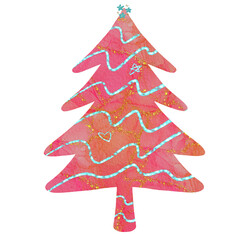 Pink Christmas Tree With Alcohol Ink Watercolor Gold Glitter Background