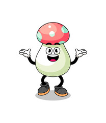 mushroom cartoon searching with happy gesture