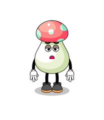 mushroom cartoon with fatigue gesture
