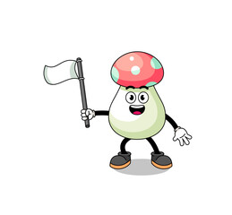 Cartoon Illustration of mushroom holding a white flag