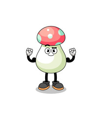 Mascot cartoon of mushroom posing with muscle