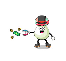 Character Illustration of mushroom catching money with a magnet