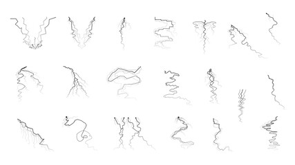 Big Set Black Outline Simple Line Abstract Collection Lightning Thunderstorm ABackground Light And Shine Electricity Vector Design Style