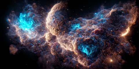 Plakat Nebula and galaxies in space 3D