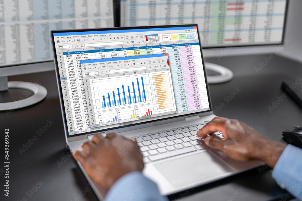 Poster Man Using Finance Spreadsheet Report