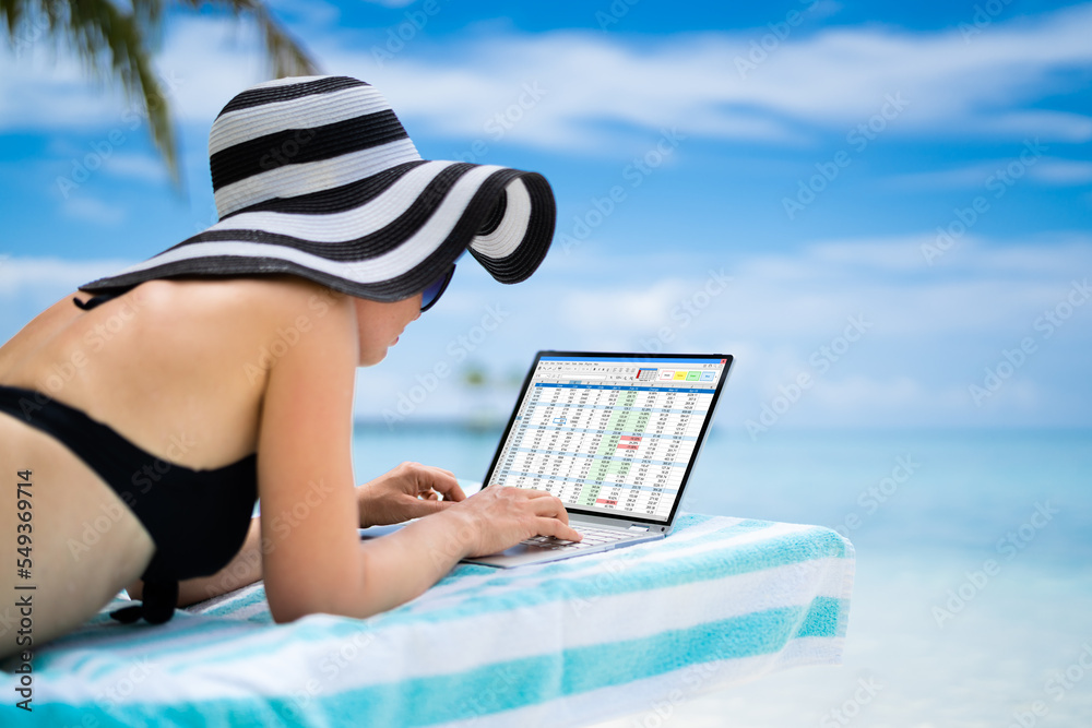 Aufkleber data analyst woman using spreadsheet on computer