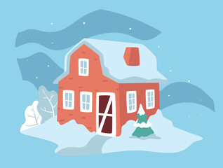 House surrounded by snow and blizzard vectors