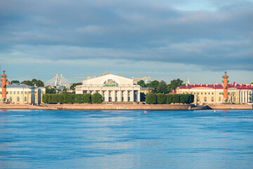 Sights of Saint Petersburg. Summer in Russia. Spit of Vasilyevsky Island
