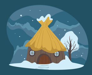 House surrounded by snow and blizzard vectors