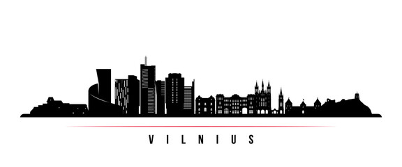 Vilnius skyline horizontal banner. Black and white silhouette of Vilnius, Lithuania. Vector template for your design. - obrazy, fototapety, plakaty