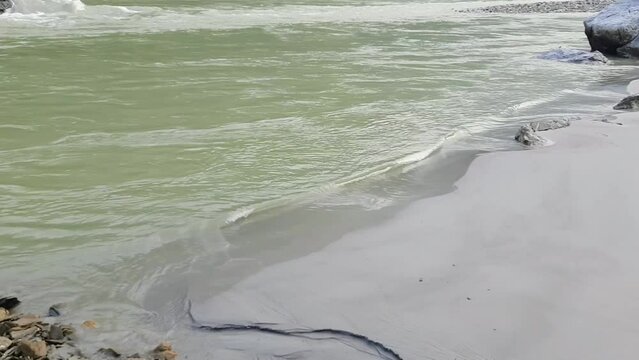 Morning view at GOA beach located in Rishikesh Uttarakhand near Laxman Jhula, Clean view of Ganga river at Rishikesh during early morning time, World famous GANGA river full view